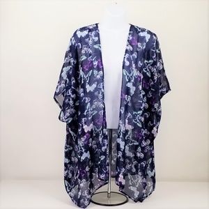 K Accessories Kimono Top Purple Green Butterfly Print Womens One Size Fits Most